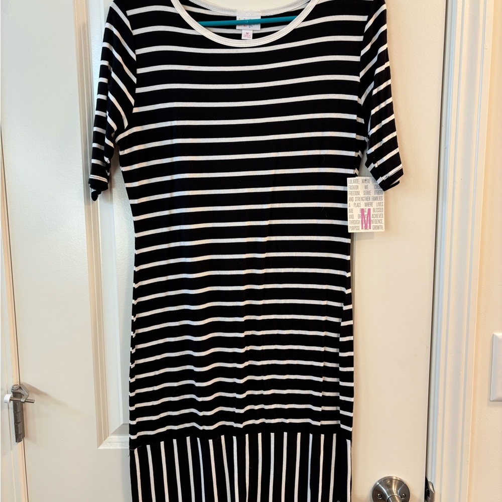 LuLaRoe Black and White Striped Midi Dress
